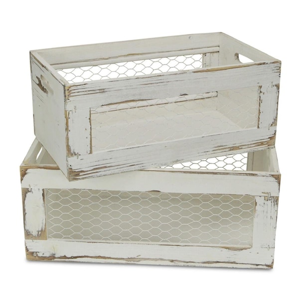 Cheungs Wood Crate with Chicken Wire Sides - Set of 2 FP-3889-2W - main